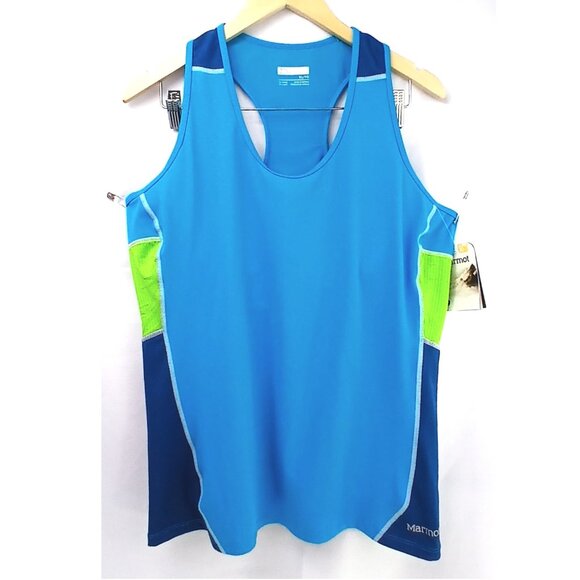 Marmot Blue Green Interval Tank Top Race Back Build-In Bra - Picture 2 of 10